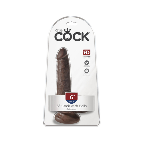 King Cock 6"- 15 cm Cock with Balls Brown Realistic Dildo Box