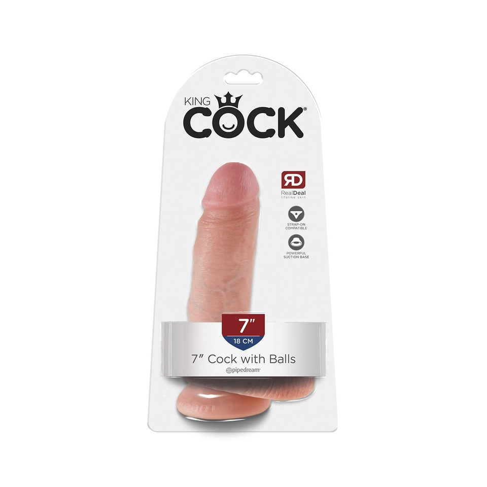 King Cock 7" - 18 cm Cock with Balls Piel Clara Consolador Realístico Caja