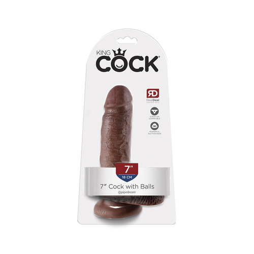 King Cock 7" - 18 cm Cock with Balls Dunkle Haut Realistischer Dildo Schachtel