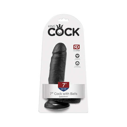 King Cock 7"- 18 cm Cock with Balls Black Realistic Dildo Box