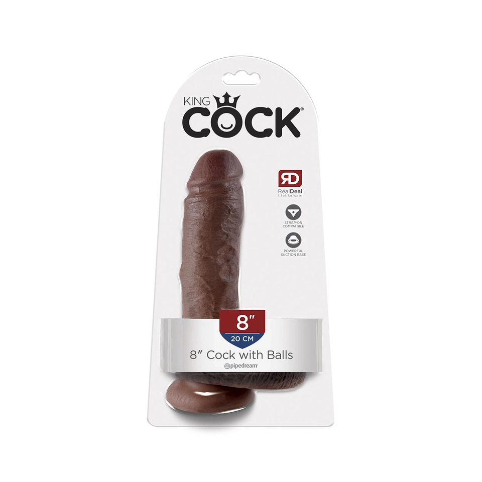 King Cock 8" - 20 cm Cock with Balls Piel Oscura Consolador Realístico Caja