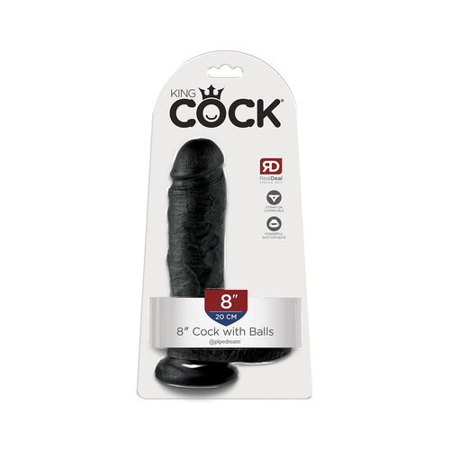 King Cock 8"- 20 cm Cock with Balls Black Realistic Dildo Box