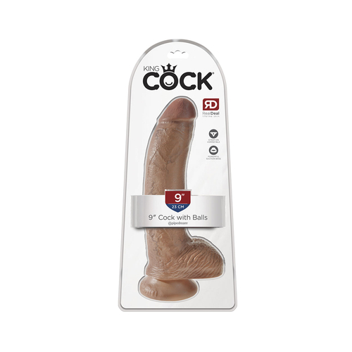 King Cock 9"- 23 cm Cock with Balls Tan Realistic Dildo Box