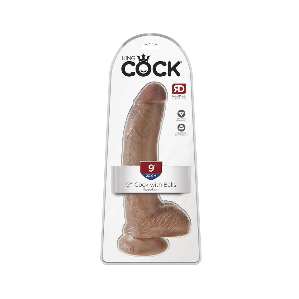 King Cock 9" - 23 cm Cock with Balls Piel Bronceada Consolador Realístico Caja