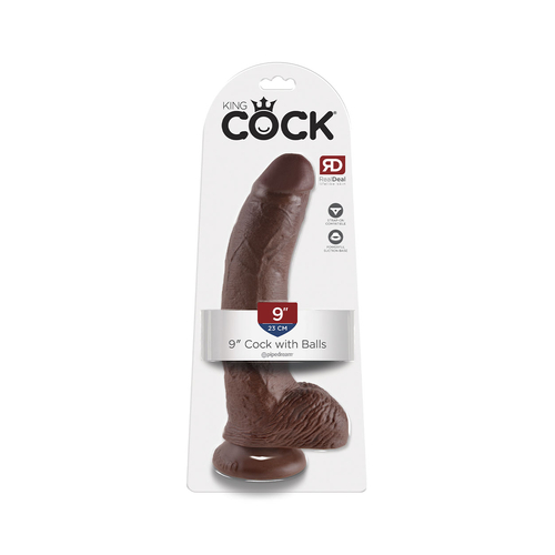 King Cock 9" - 23 cm Cock with Balls Dunkle Haut Realistischer Dildo Schachtel