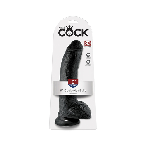 King Cock 9"- 23 cm Cock with Balls Black Realistic Dildo Box