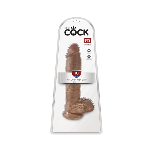King Cock 10"- 25 cm Cock with Balls Tan Realistic Dildo Box