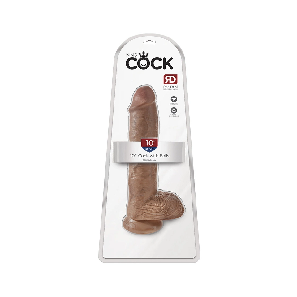 King Cock 10" - 25 cm Cock with Balls Pelle Abbronzata Fallo Realistico Confezione