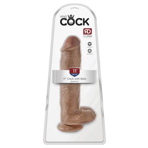 King Cock 11"- 28 cm Cock with Balls Tan Realistic Dildo Box