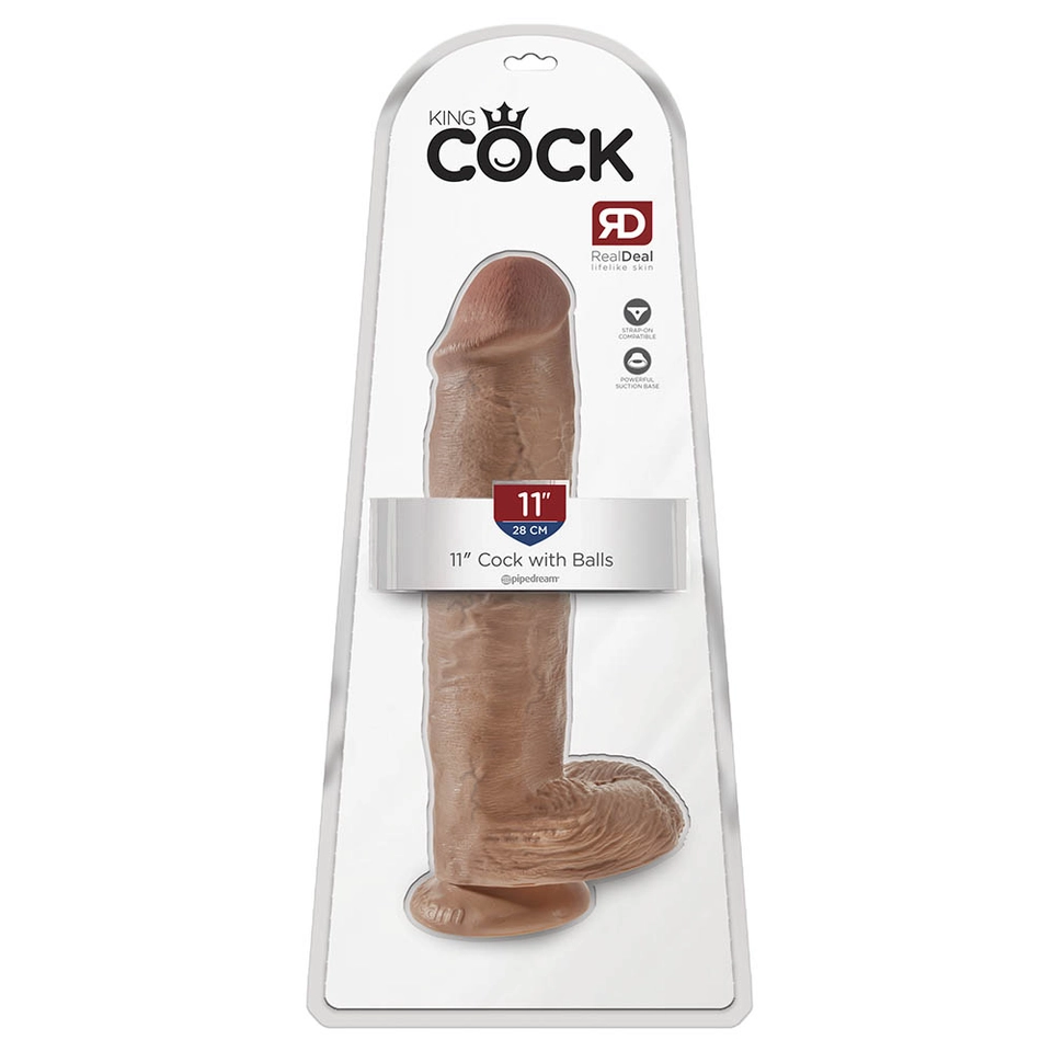 King Cock 11" - 28 cm Cock with Balls Piel Bronceada Consolador Realístico Caja