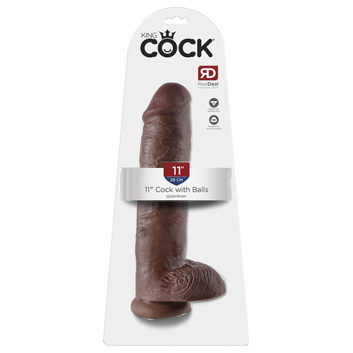 King Cock 11" - 28 cm Cock with Balls Dunkle Haut Realistischer Dildo Schachtel