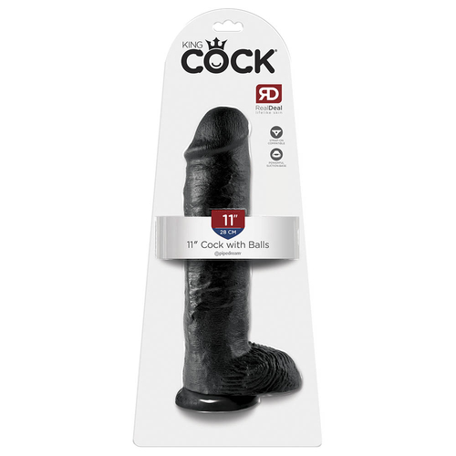 King Cock 11"- 28 cm Cock with Balls Black Realistic Dildo Box
