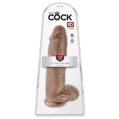 King Cock 12"- 31 cm Cock with Balls Tan Realistic Dildo Box