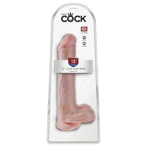 King Cock 13"- 33 cm Cock with Balls White Realistic Dildo Box