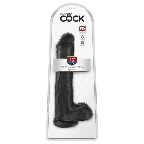King Cock 13"- 33 cm Cock with Balls Black Realistic Dildo Box