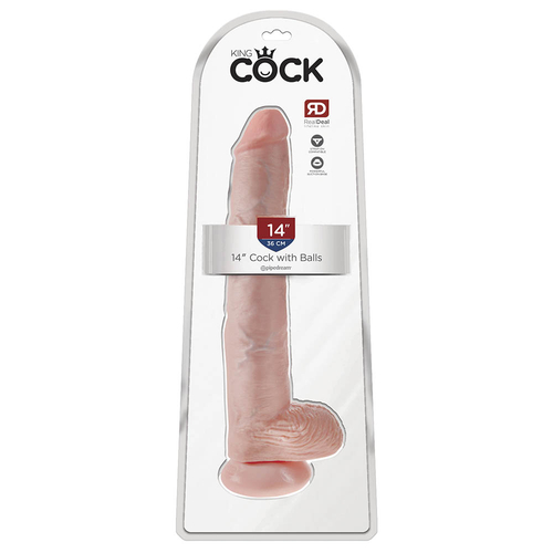 King Cock 14"- 36 cm Cock with Balls White Realistic Dildo Box