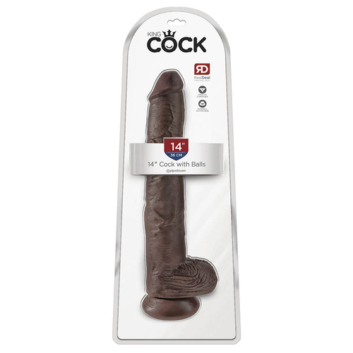 King Cock 14" - 36 cm Cock with Balls Dunkle Haut Realistischer Dildo Schachtel