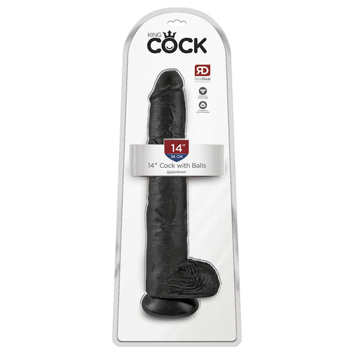 King Cock 14"- 36 cm Cock with Balls Black Realistic Dildo Box