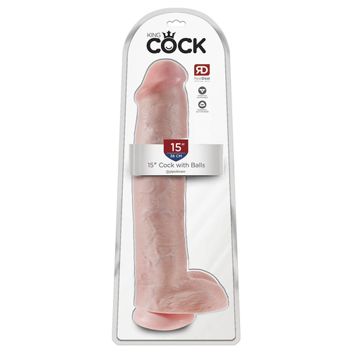 King Cock 15"- 38 cm Cock with Balls White Realistic Dildo Box