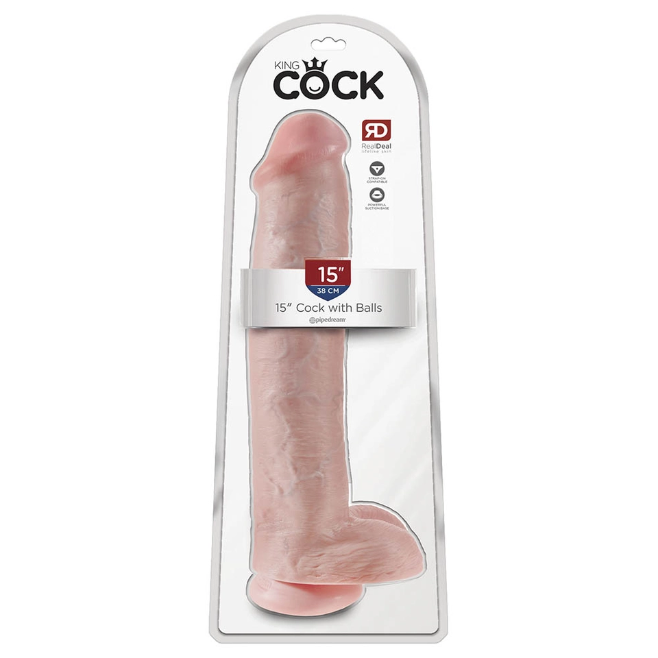 King Cock 15" - 38 cm Cock with Balls Helle Haut Realistischer Dildo Schachtel