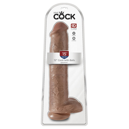 King Cock 15"- 38 cm Cock with Balls Tan Realistic Dildo Box