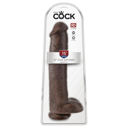 King Cock 15" - 38 cm Cock with Balls Dunkle Haut Realistischer Dildo Schachtel