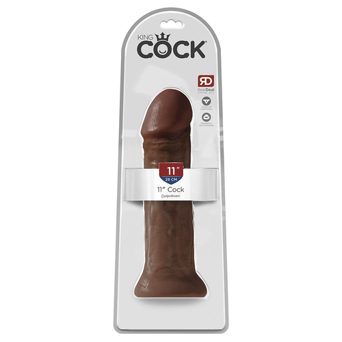 King Cock 11" - 28 cm Dunkle Haut Realistischer Dildo Schachtel