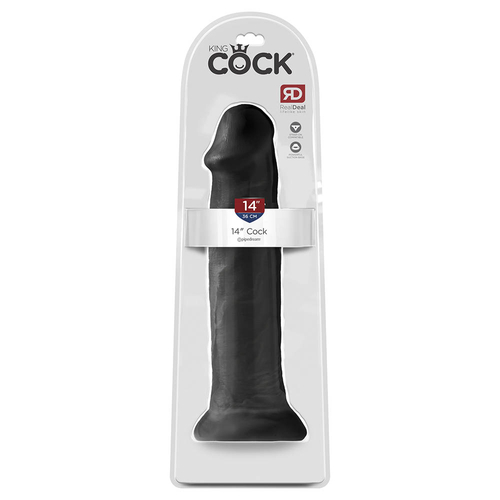 King Cock 14" - 36 cm Pelle Nera Fallo Realistico Confezione