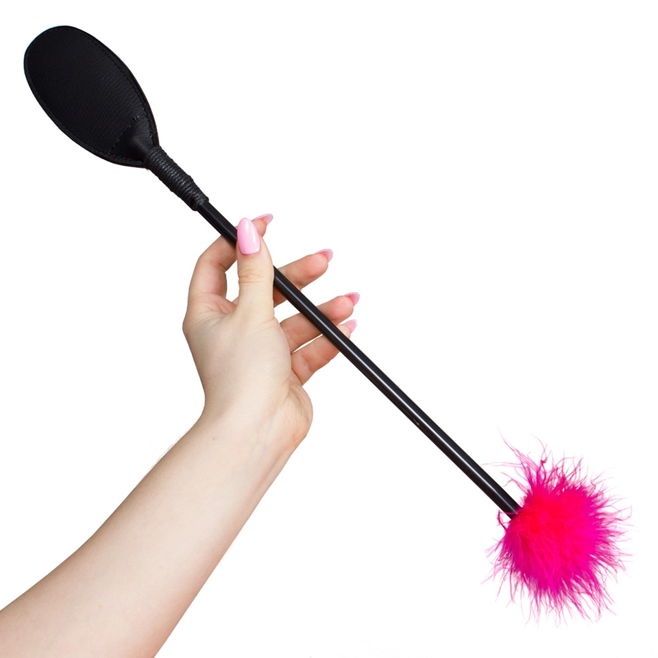 Secret Play Oval Riding Crop and Fuchsia Marabou Feather Tickler